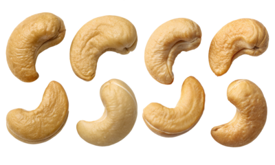 Cashew nuts isolated, Fresh nuts collection, Collection set of cashew nuts isolated