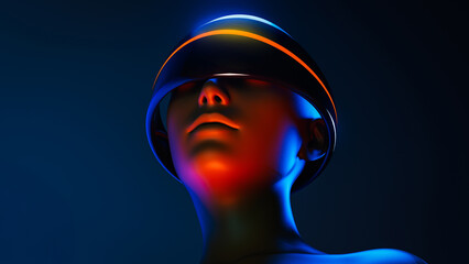 Humanoid with virtual goggles explores artificial intelligence realms