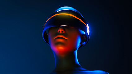 Humanoid with virtual goggles explores artificial intelligence realms