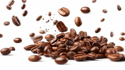 Obraz premium Roasted Coffee Beans in Motion on the white background 