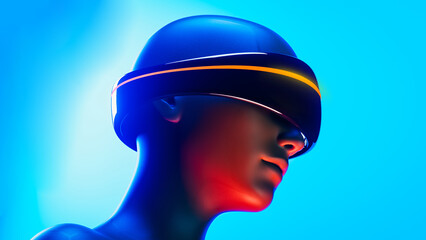 Humanoid with virtual goggles explores artificial intelligence realms