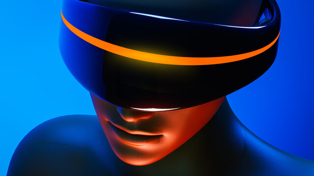 Humanoid with virtual goggles explores artificial intelligence realms