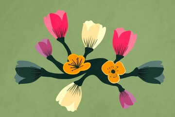 Colorful floral illustration on green background