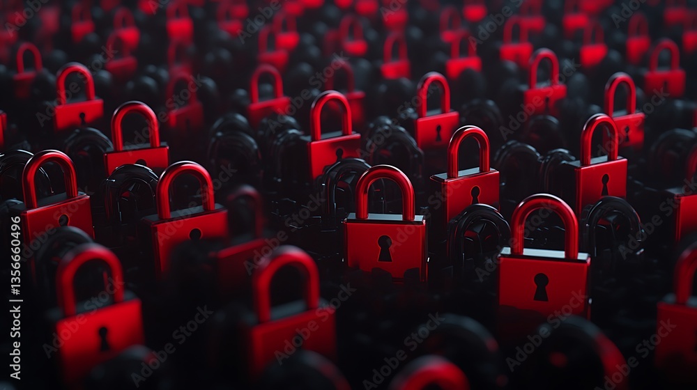 Poster red and black locks in unique pattern representing security and privacy in digital world