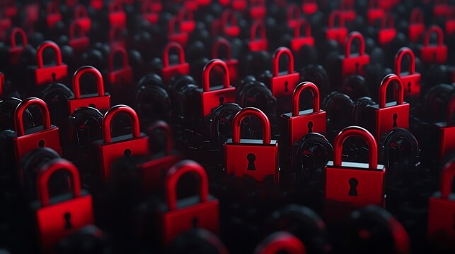 Red and Black Locks in Unique Pattern Representing Security and Privacy in Digital World