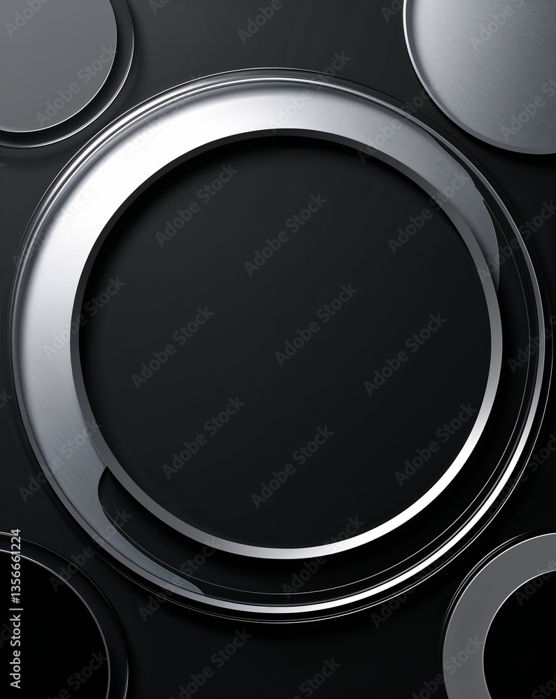 Poster black with silver transparent circular shapes layer abstract background for card or greeting templat