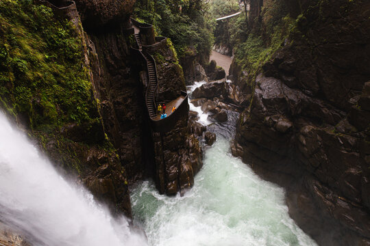 Powerful Pailon del Diablo Waterfall and Stairway, Ecuador
