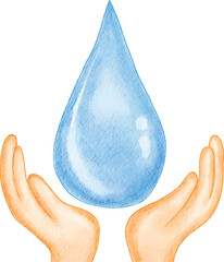  Hands holding a water drop, symbolizing water conservation and sustainability.