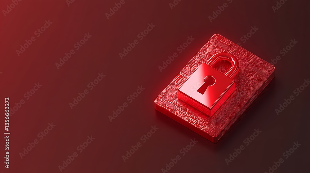 Poster red padlock on circuit board background representing cybersecurity and data protection concepts in d