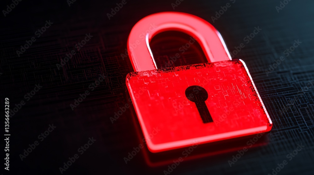 Aufkleber red padlock on dark background representing security and protection in digital and physical realms