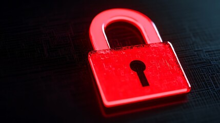Fototapeta premium Red padlock on dark background representing security and protection in digital and physical realms
