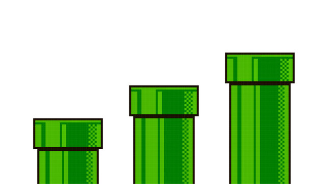 Pixelated green pipes. Vintage 8-Bit game art icons.