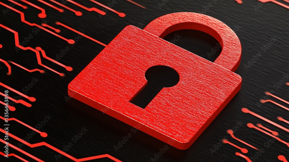 Poster red padlock symbol on dark abstract background representing data security and digital protection con