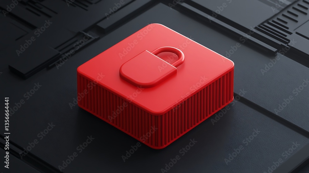 Poster red secure lock icon on black background representing cybersecurity and data protection concepts