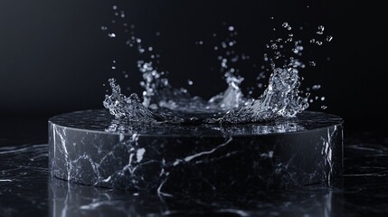 Water Splash Crown Bursting on Marble Surface Abstract Fluid Motion Macro Detail Still Life