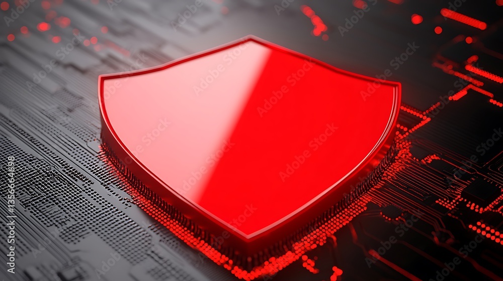 Aufkleber red shield symbol on digital circuit background for cybersecurity and protection concepts