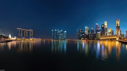 Fototapeta premium Stunning Cityscape of Singapore at Twilight Over Marina Bay Waters