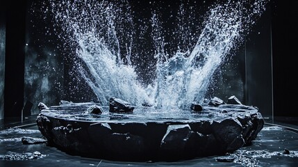 Water Splashing on Black Stone Surface Creating Dynamic Display of Natural Beauty and Motion