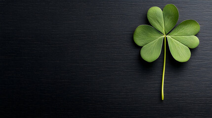 Green Four Leaf Clover on Dark Wooden Background