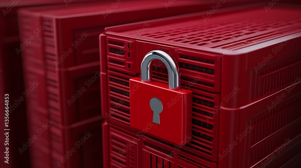 Poster red storage box with metal lock for secure data protection and storage solutions in digital environm