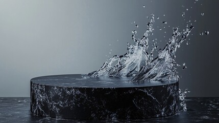 Abstract Water Splash on Marble Podium Surface Visual Effect for Creative Artistic Presentation