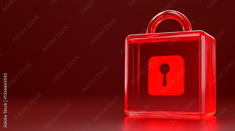 Poster red transparent lock icon with keyhole on a dark background for security and protection concepts