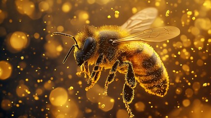 Bee Carrying Pollen Close Up Insect Detail Macro View Natural World Life Cycle Abundance of Nature