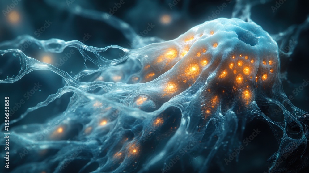 Poster abstract cellular structure: glowing neural network