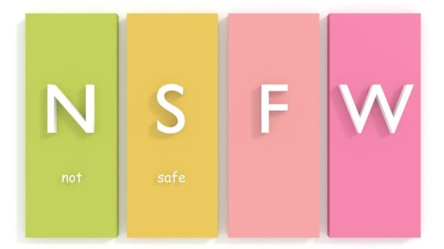 NSFW Not Safe For Work. Internet slang used to mark links to content the viewer may not wish to be seen looking at in a public. Acronym text concept animated background.
