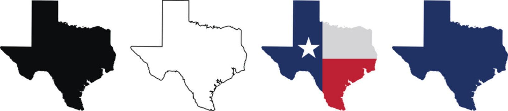 Texas State Map Silhouette and Outline Vector Icon Set, isolated on transparent background