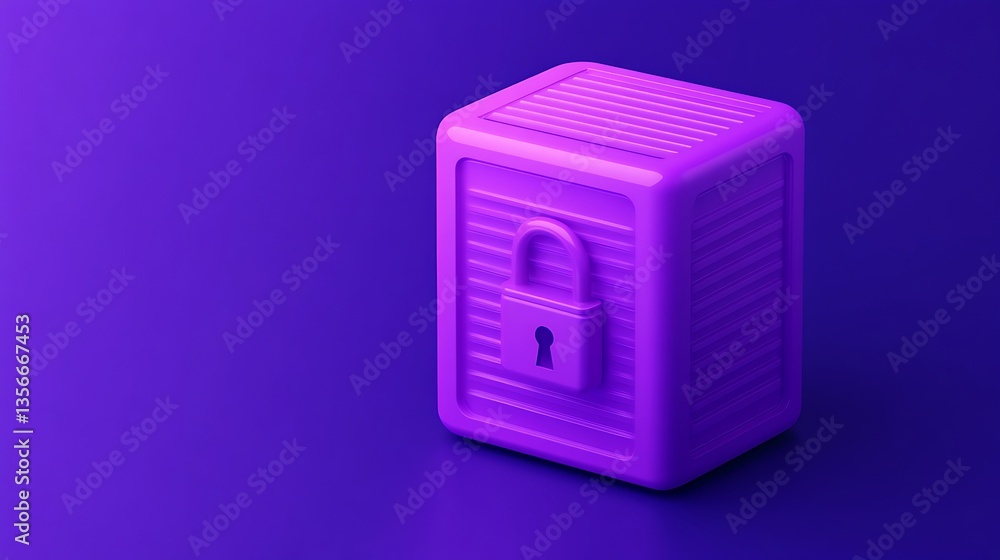 Poster vibrant purple secure box with lock on a gradient background for modern design concepts