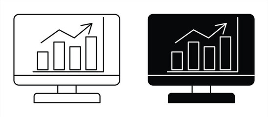 analytical graph icon on computer monitor icon. vector illustration