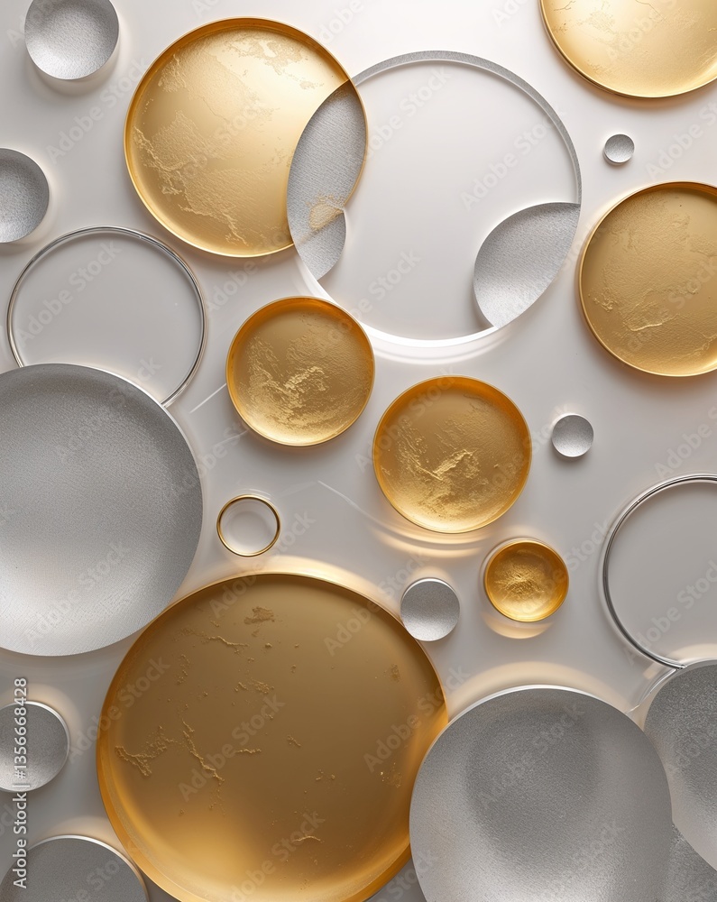 Aufkleber gold with silver transparent circular shapes layer abstract background for card or greeting template