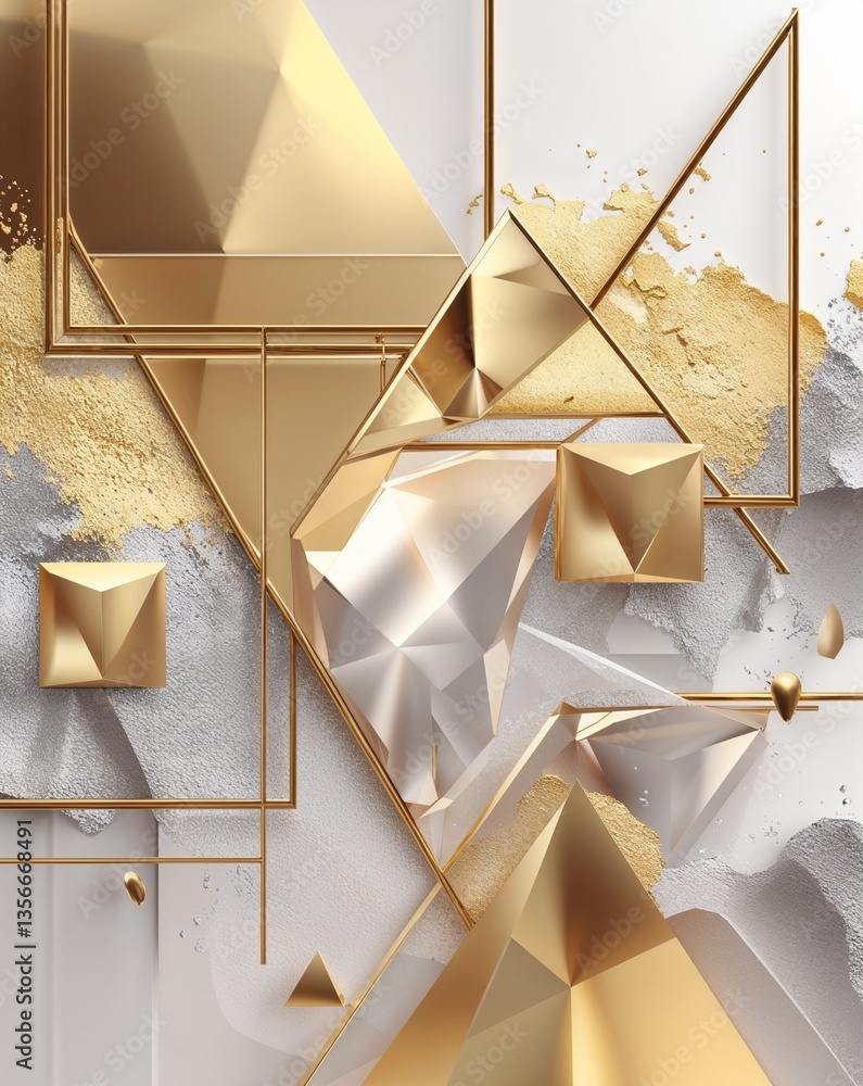 Poster gold with silver transparent geometric shapes layer abstract background for card or greeting templat