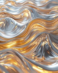 Obraz premium gold with silver metallic glowing waves abstract background for card or greeting template banner backdrop