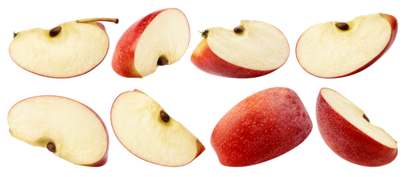 red Apple slice isolated on white background, full depth of field