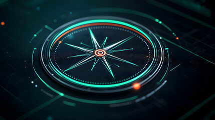 Futuristic Teal Compass Interface on Dark Background