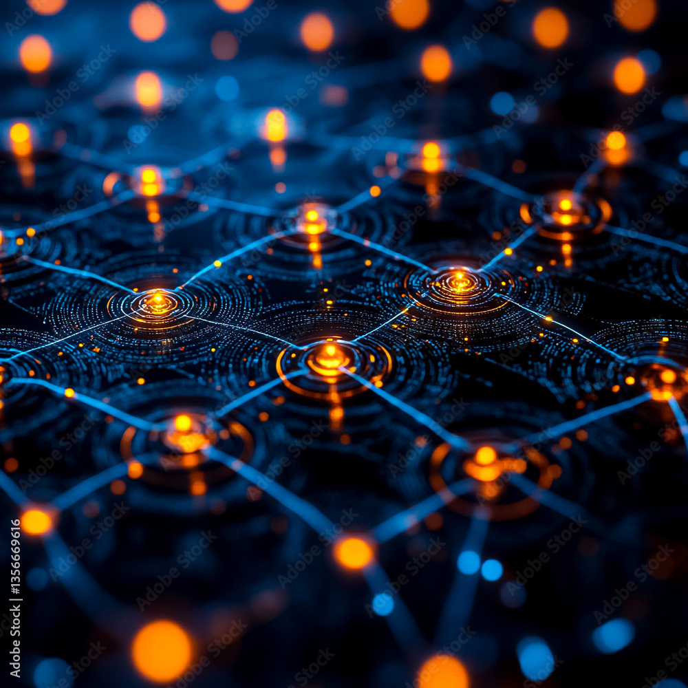 Aufkleber abstract representation of interconnected nodes with glowing orange lights on dark background