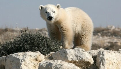 Polar Bear on Rocky Outcrop.