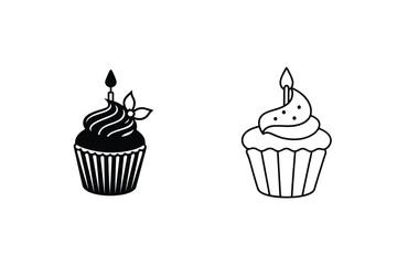 Two Delicious Birthday Cupcakes Simple Line Art Designs