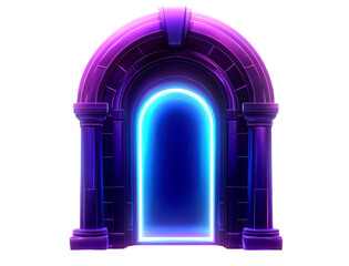 Fototapeta premium Futuristic Neon Doorway Silhouette with Glow in Arch Design Isolate on Transparent Background, cutout, png