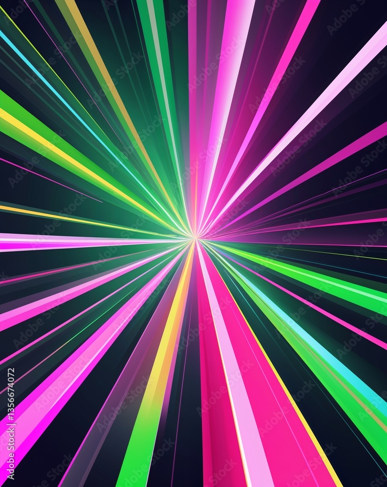 Poster green with pink light color rays spectrum in dark abstract background for card or greeting template 