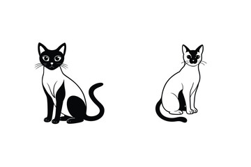 Two Siamese Cat Illustrations Black and White Variations