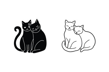 Two Cats, Black and White, Couple, Love, Affection, Companionship, Sitting, Cute, Adorable, Pet