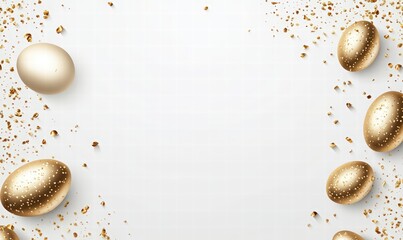 happy easter banner with golden eggs on white background. minimalistic modern style with golden elements