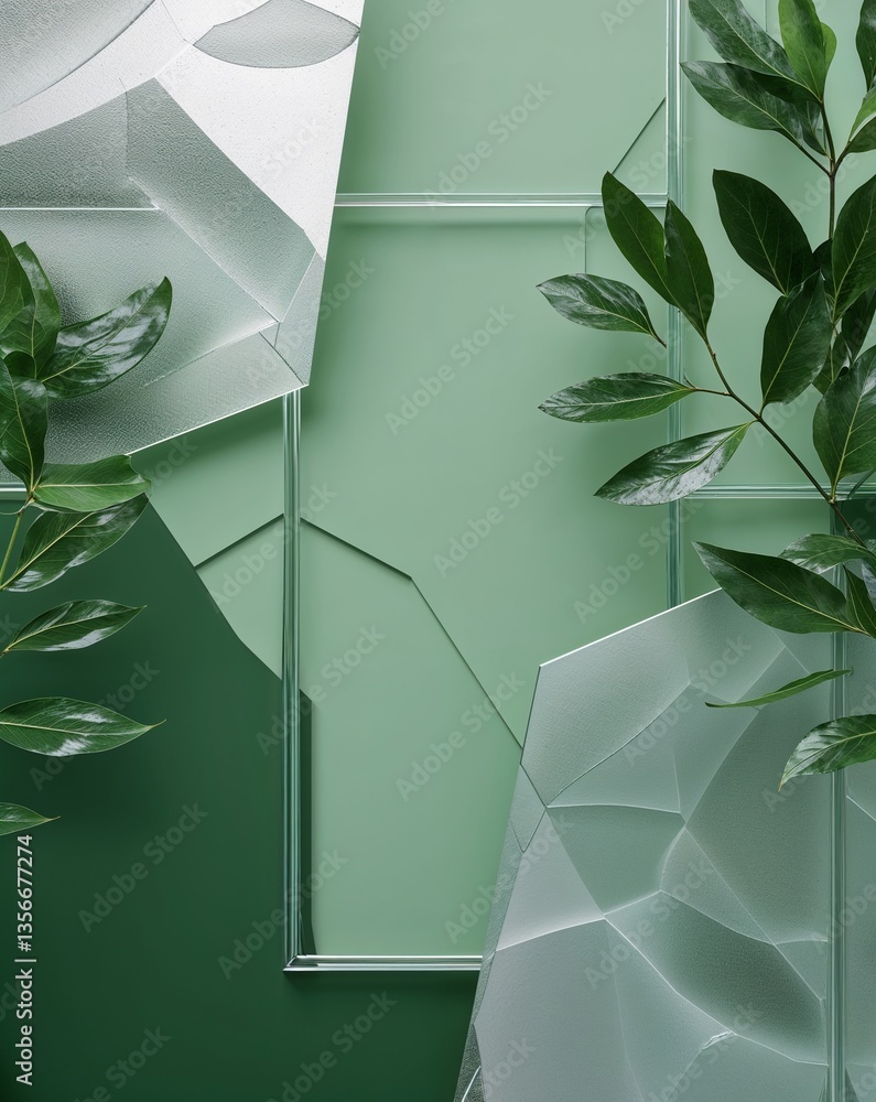 Poster green with silver transparent geometric shapes layer abstract background for card or greeting templa