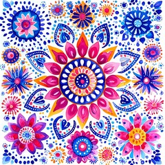 Vibrant Floral Mandala A Hand-Painted Watercolor Design. This artwork features a detailed, colorful mandala design perfect for textile prints, home decor, and more.