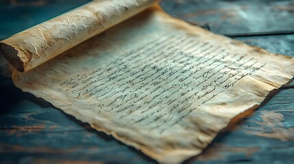 Ancient script scroll on weathered wood