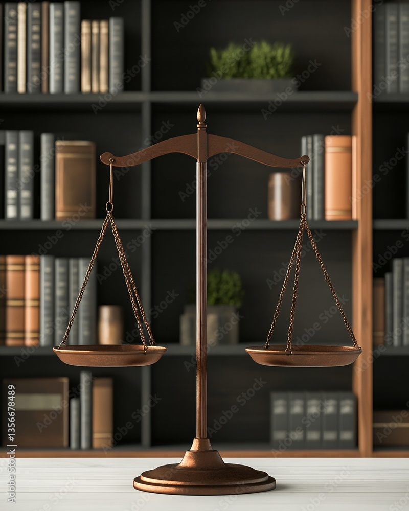 Poster bronze scale and bookshelf background