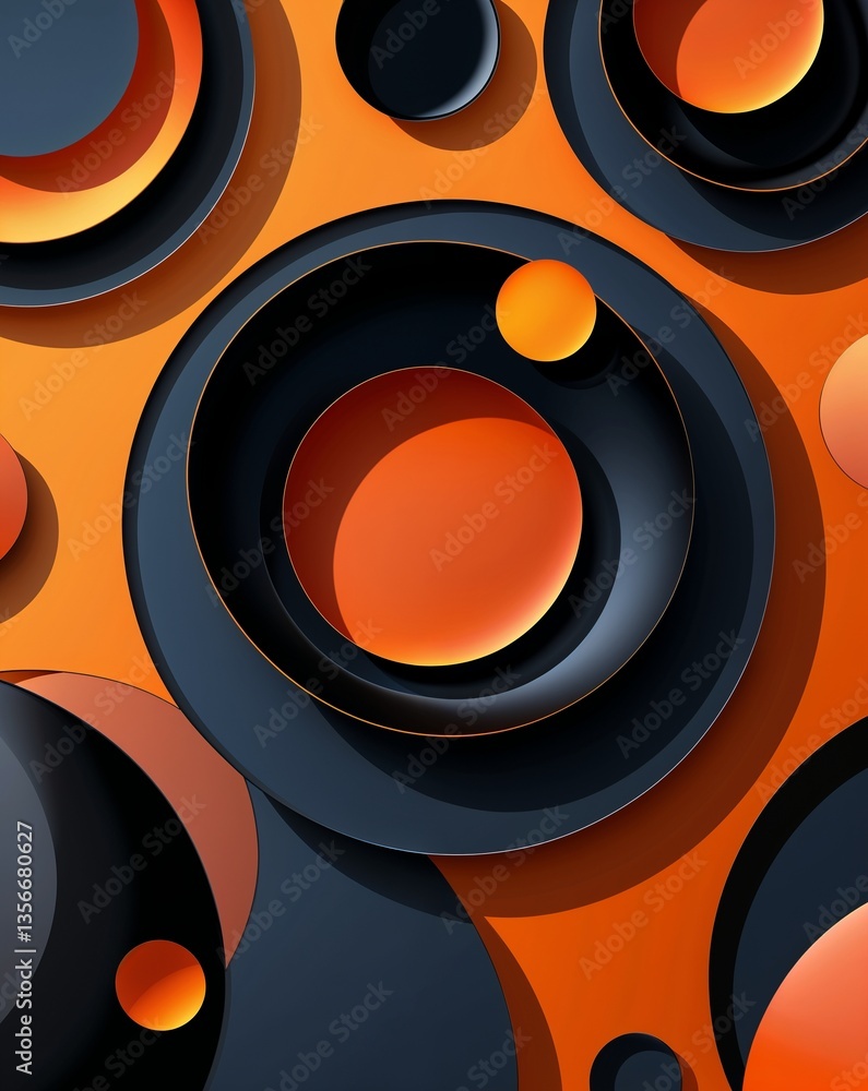 Poster orange with black transparent circular shapes layer abstract background for card or greeting templat